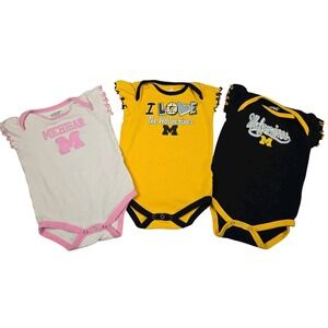 Michigan Wolverines Baby Snapped T-Shirt Lot 3 Pack 18M Girls U of M Bodysuits